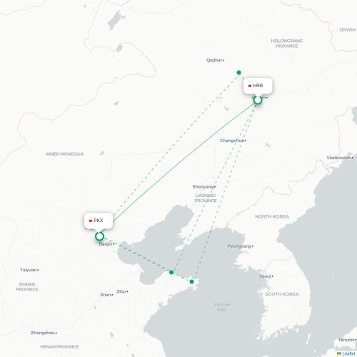 Mapa lotu bezpośredniego Harbin – Pekin