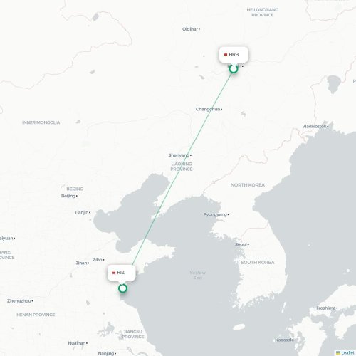 Harbin – Rizhao suoran lennon kartta