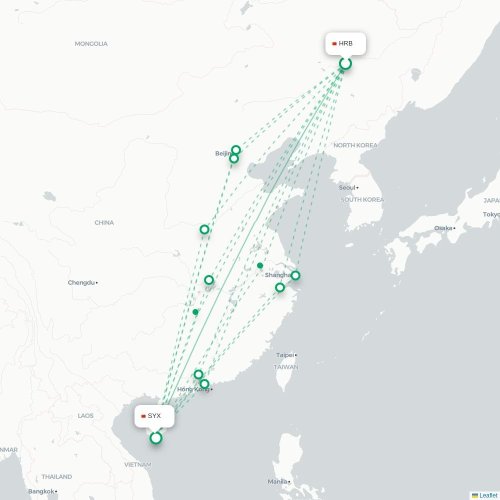 Mapa lotu bezpośredniego Harbin – Sanya