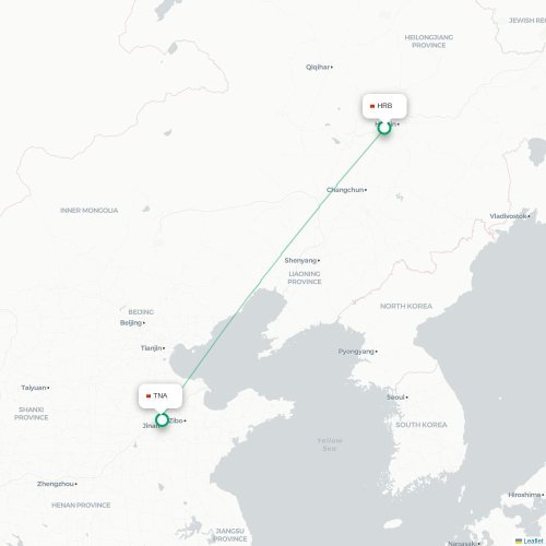 Mapa lotu bezpośredniego Harbin – Jinan