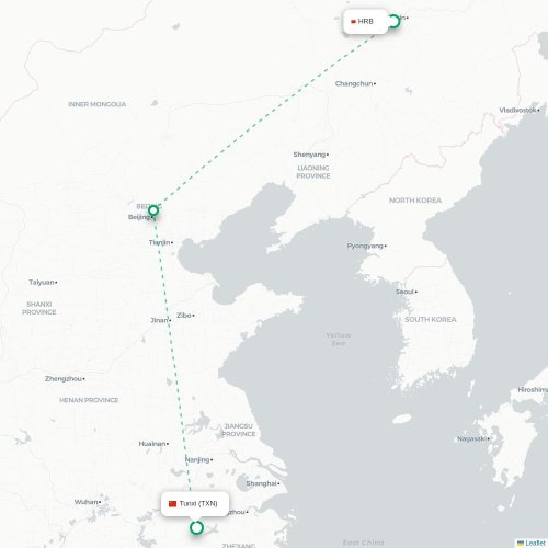 Mapa lotu bezpośredniego Harbin – Huangshan