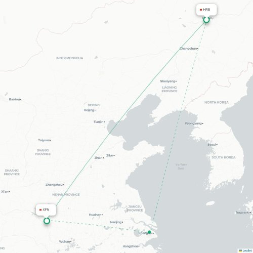 Mapa lotu bezpośredniego Harbin – Xiangyang