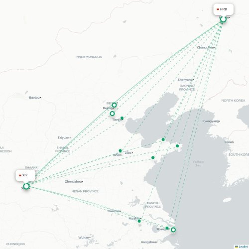 Mapa lotu bezpośredniego Harbin – Xi'an
