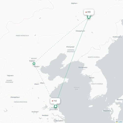 Mapa lotu bezpośredniego Harbin – Yancheng