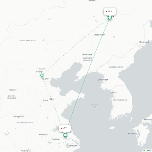 Mapa lotu bezpośredniego Harbin – Yangzhou