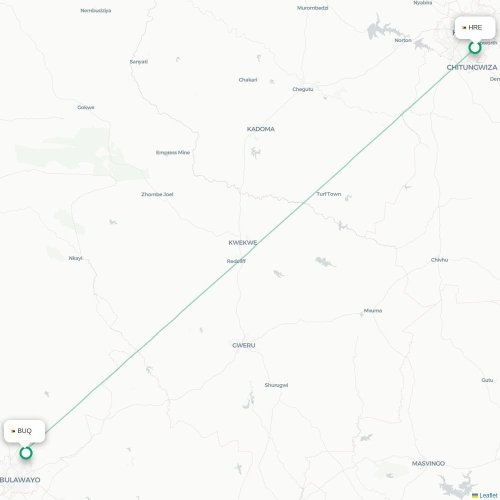 Harare - Bulawayo kaart van rechtstreekse vlucht