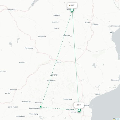 Mapa lotu bezpośredniego Harare – Manzini