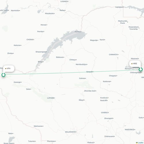 Mapa lotu bezpośredniego Harare – Victoria Falls