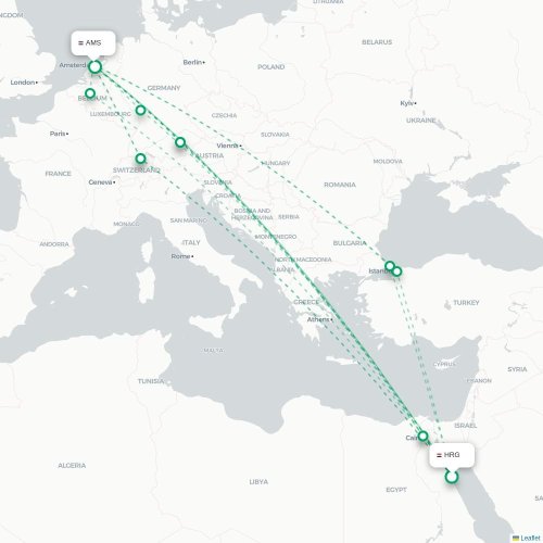 Mapa lotu bezpośredniego Hurghada – Amsterdam