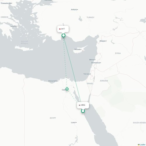 Mapa de vuelo directo Hurgada - Antalya