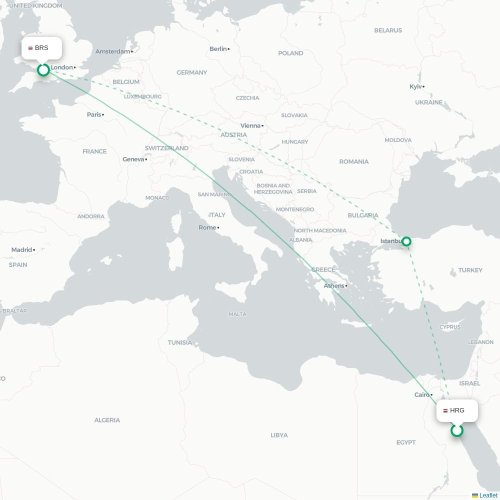 Mapa de vuelo directo Hurgada - Brístol