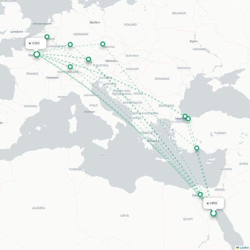Mapa de vuelo directo Hurgada - París