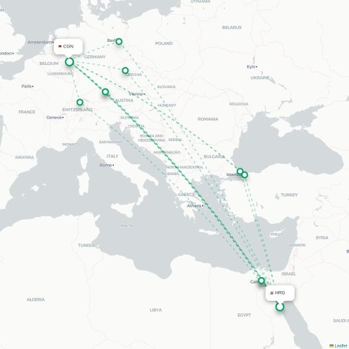 Mapa de vuelo directo Hurgada - Colonia