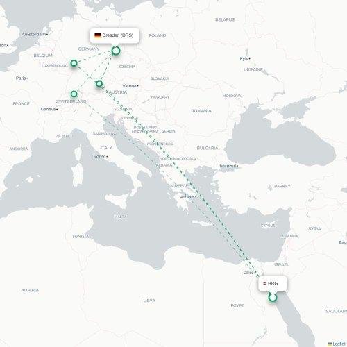 Mapa lotu bezpośredniego Hurghada – Drezno