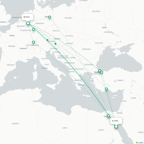 Mapa de vuelo directo Hurgada - Düsseldorf