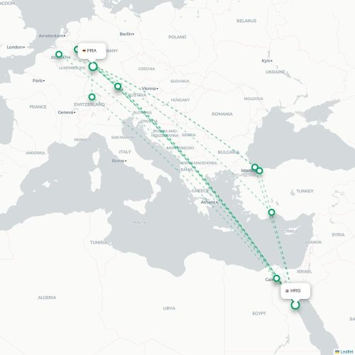 Mapa de vuelo directo Hurgada - Fráncfort