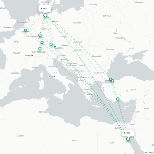 Mapa lotu bezpośredniego Hurghada – Hamburg