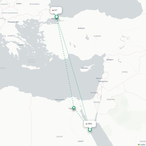 Mapa de vuelo directo Hurgada - Estambul