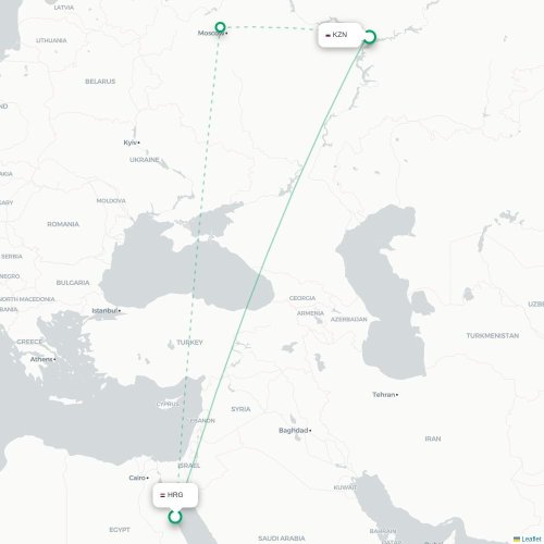 Mapa de vuelo directo Hurgada - Kazán