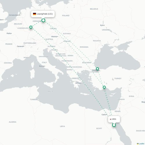 Mapa de vuelo directo Hurgada - Leipzig