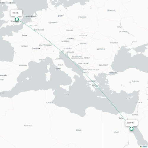 Mapa de vuelo directo Hurgada - Londres