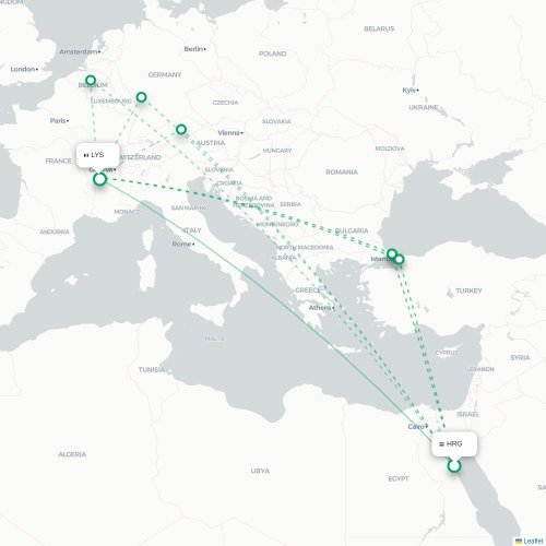 Mapa de vuelo directo Hurgada - Lyon