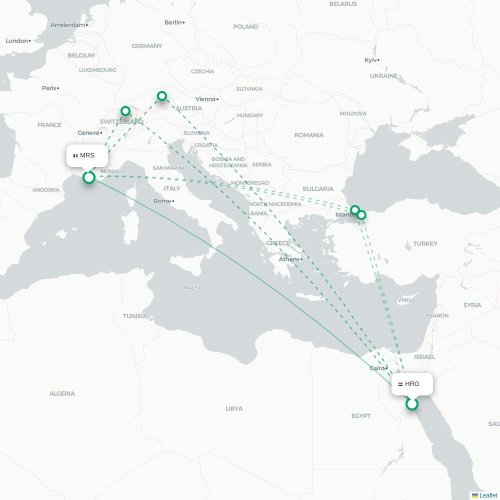 Mapa de vuelo directo Hurgada - Marsella