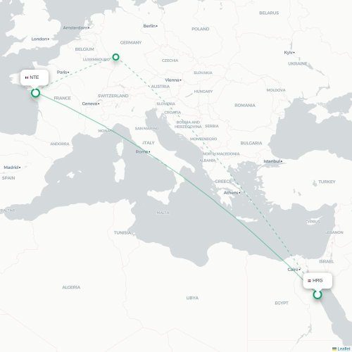 Mapa de vuelo directo Hurgada - Nantes