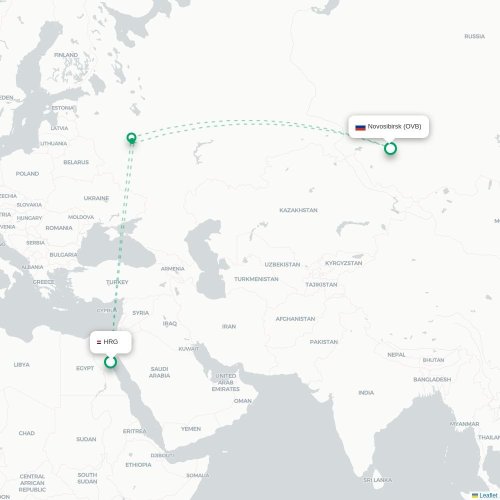 Mapa lotu bezpośredniego Hurghada – Nowosybirsk