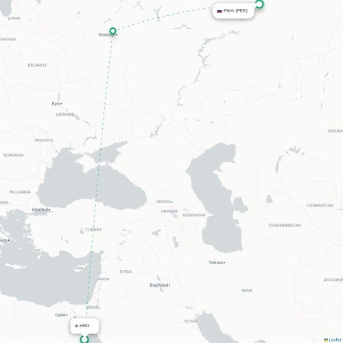 Mapa de vuelo directo Hurgada - Perm