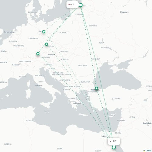 Hurghada - Riga karta över direktflyg