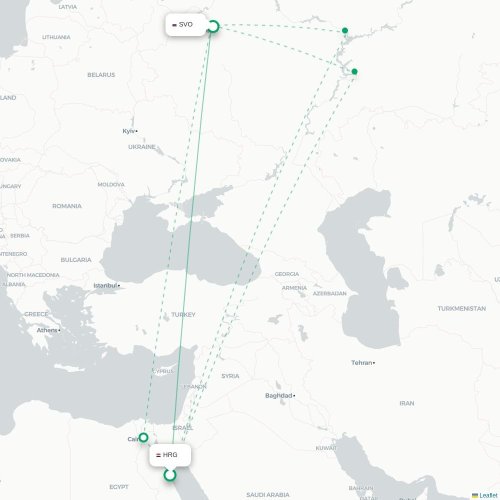 Mapa de vuelo directo Hurgada - Moscú
