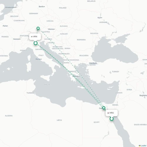Mapa lotu bezpośredniego Hurghada – Werona