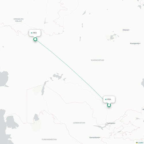 Mapa de vuelo directo Turkestan (Ongtüstik) - Aktobe