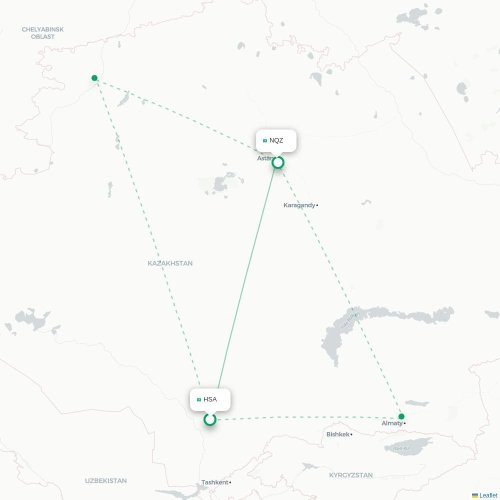 Mapa de vuelo directo Turkestan (Ongtüstik) - Astana