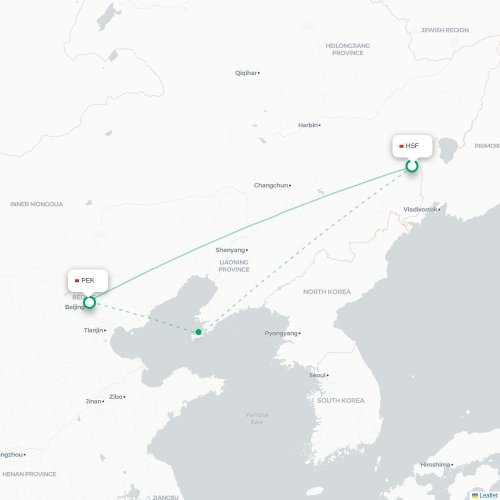 Mapa lotu bezpośredniego Mudanjiang – Pekin