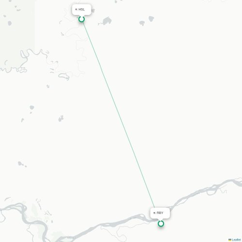 Mapa lotu bezpośredniego Huslia – Ruby
