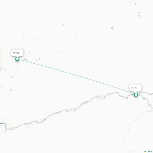 Mapa lotu bezpośredniego Huslia – Tanana