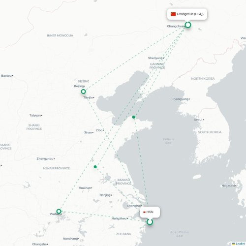 Mapa lotu bezpośredniego Zhoushan – Changchun