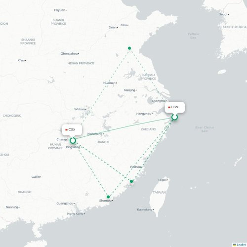 Mapa de vuelo directo Zhoushan - Changsha