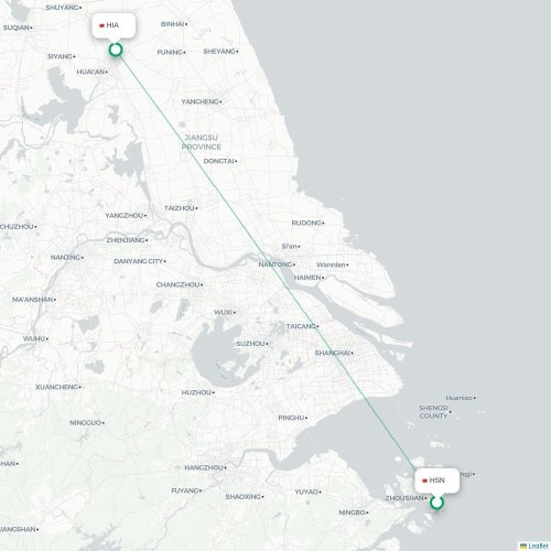 Mapa de vuelo directo Zhoushan - Huai'an