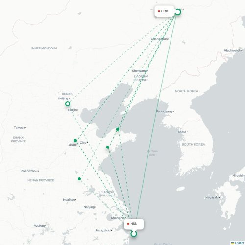 Mapa lotu bezpośredniego Zhoushan – Harbin