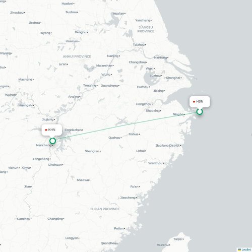 Mapa lotu bezpośredniego Zhoushan – Nanchang