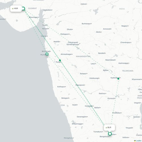 Rajkot - Bangalore kort over direkte fly