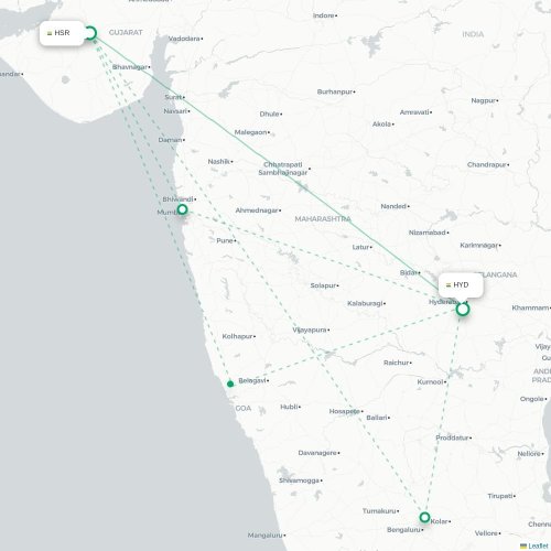 Rajkot - Hyderabad kort over direkte fly