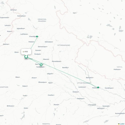 Mapa de vuelo directo Hissar - Jaipur