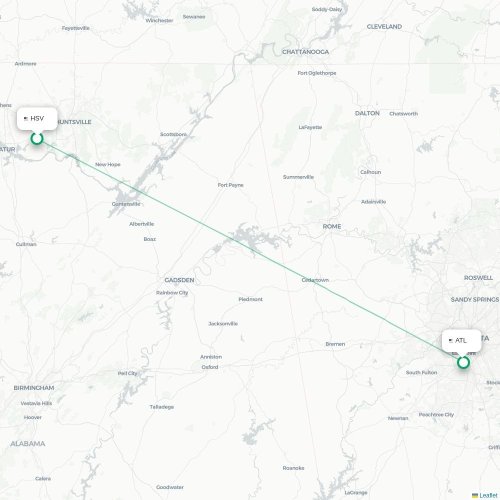 Mapa de vuelo directo Huntsville - Atlanta