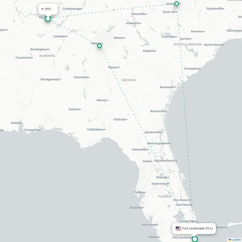 Huntsville - Fort Lauderdale kaart van rechtstreekse vlucht
