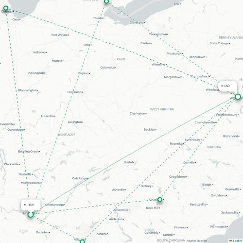 Mapa de vuelo directo Huntsville - Washington D. C.