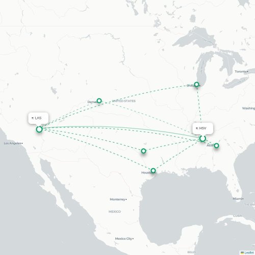 Mapa de vuelo directo Huntsville - Las Vegas